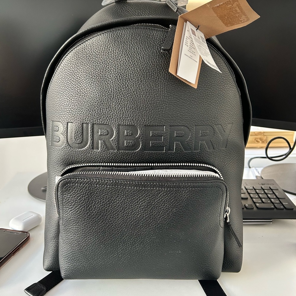 Logo Embossed Leather Backpack